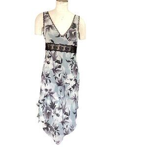 Adrianna Papell Evening 10 Silk Beaded Sleeveless Dress Lace Waistband 22i